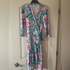 Lilly Pulitzer Pink and Green 3/4 Sleeve Wrap Dress
